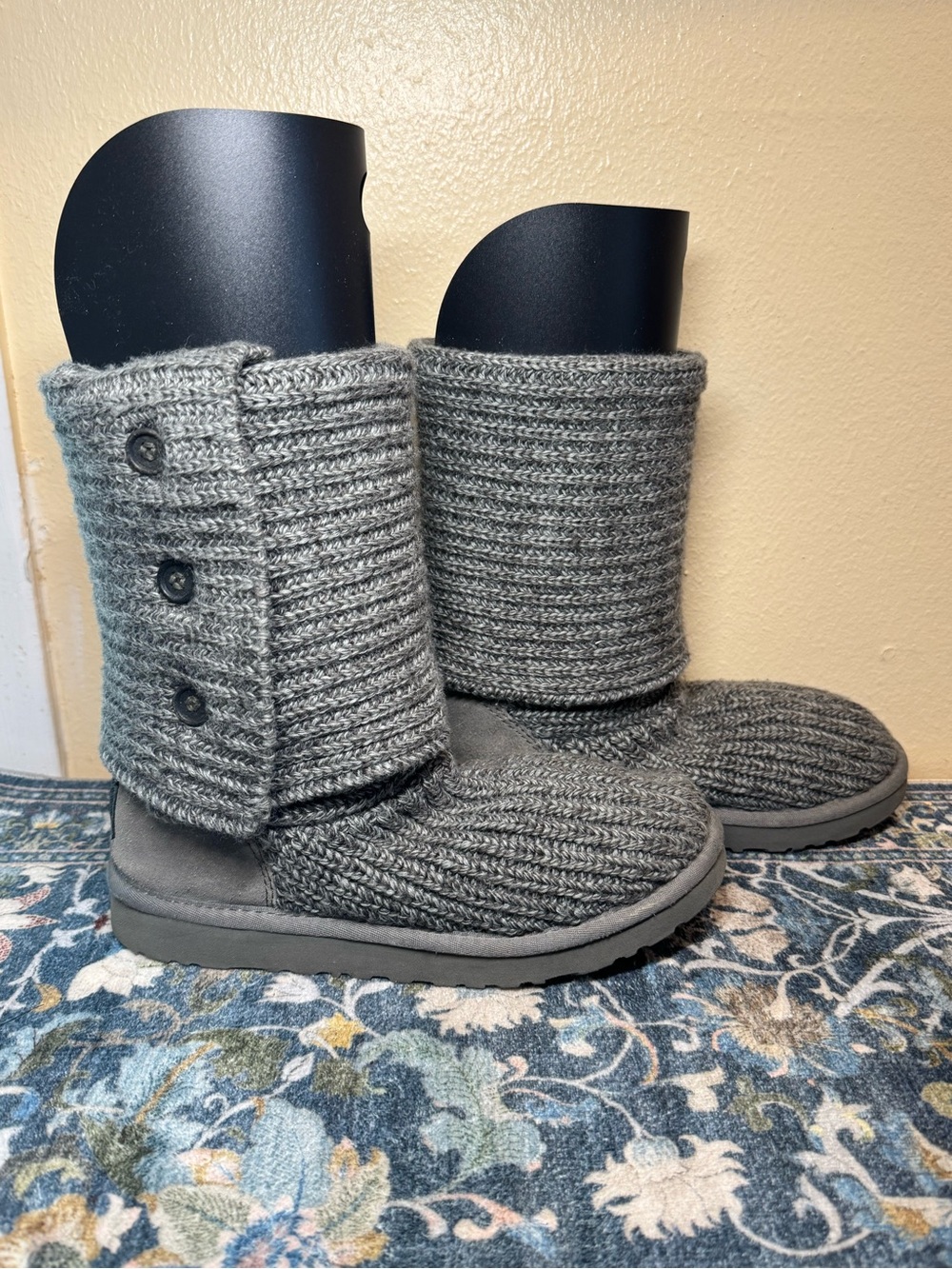 UGG Gray Knit Cuff Button-Up Winter Boots